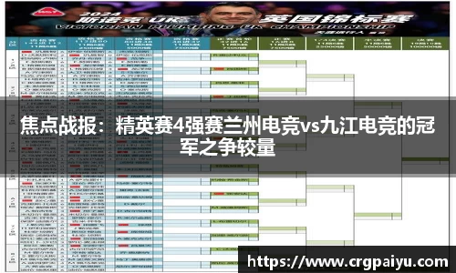 焦点战报：精英赛4强赛兰州电竞vs九江电竞的冠军之争较量